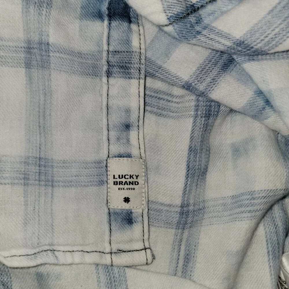 Lucky Brand Indigo linen plaid western long sleeve shirt Mens S - Picture 6 of 7